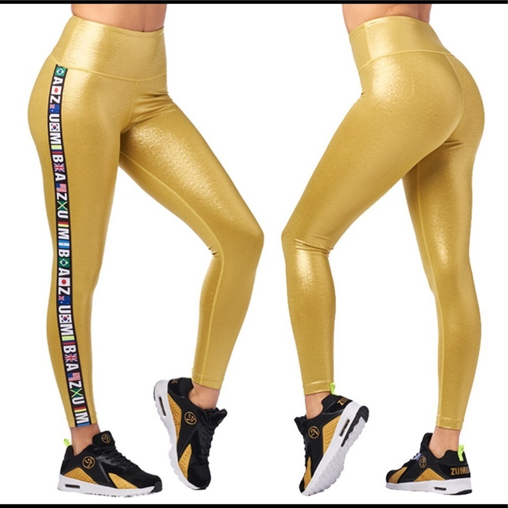 Zumba Fitness Zumba Metallic High Waisted Ankle Leggings Medium NWT - Picture 1 of 5